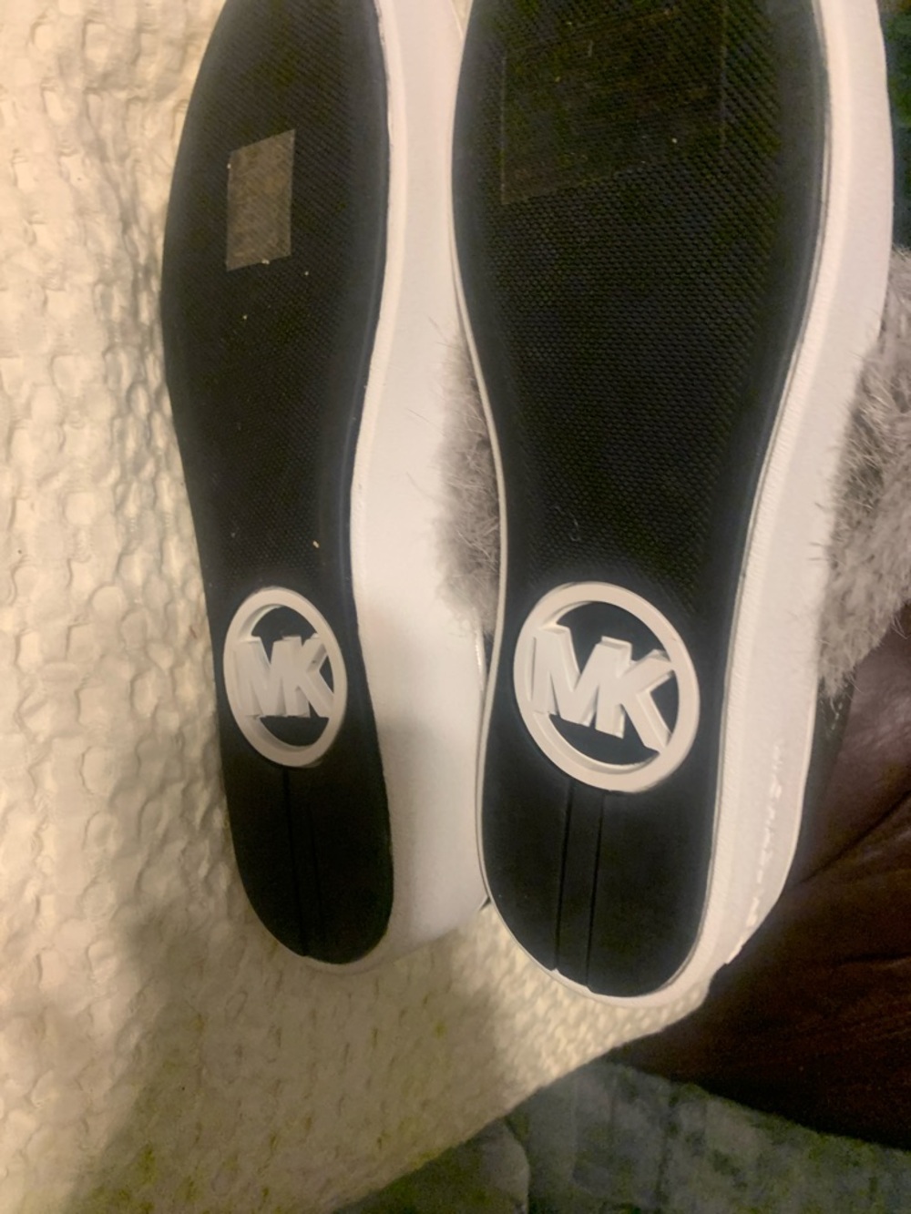 Michael Kors Metallic Pewter Slip-On Sneakers with Gray Fur - Picture 3 of 3